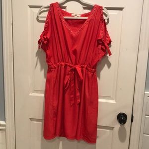 Coral cold-shoulder dress